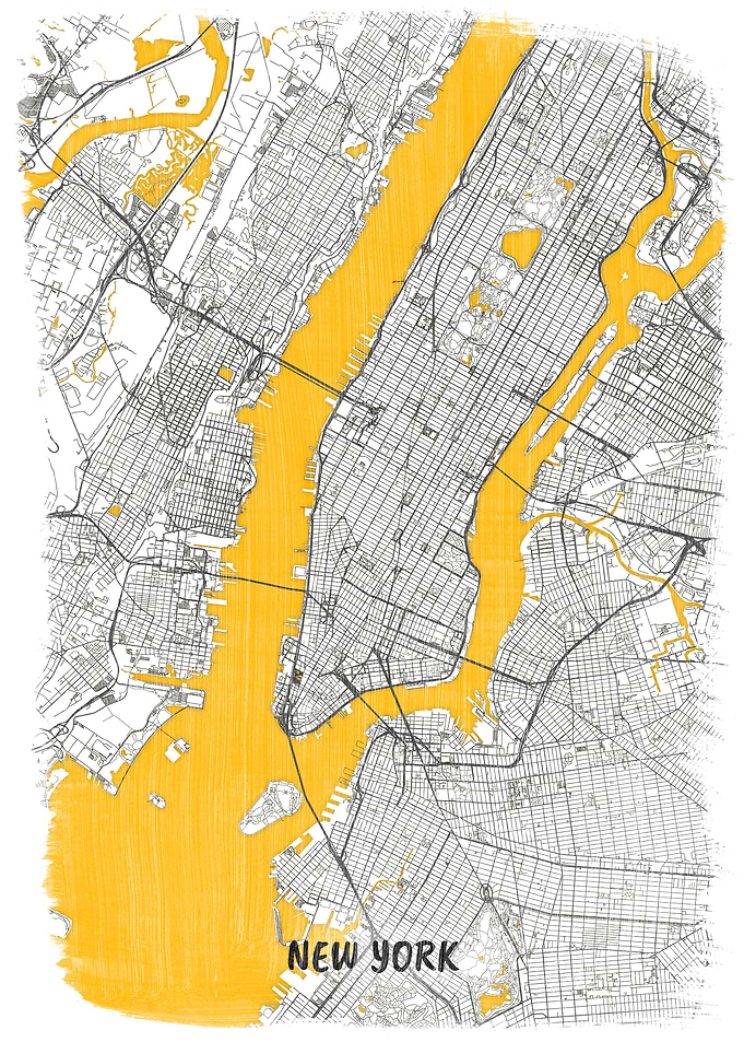 New York USA Map Yellow