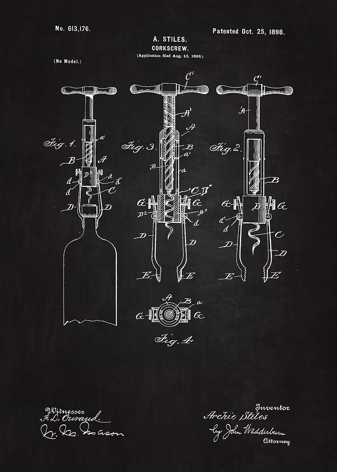1898 Corkscrew Patent Art