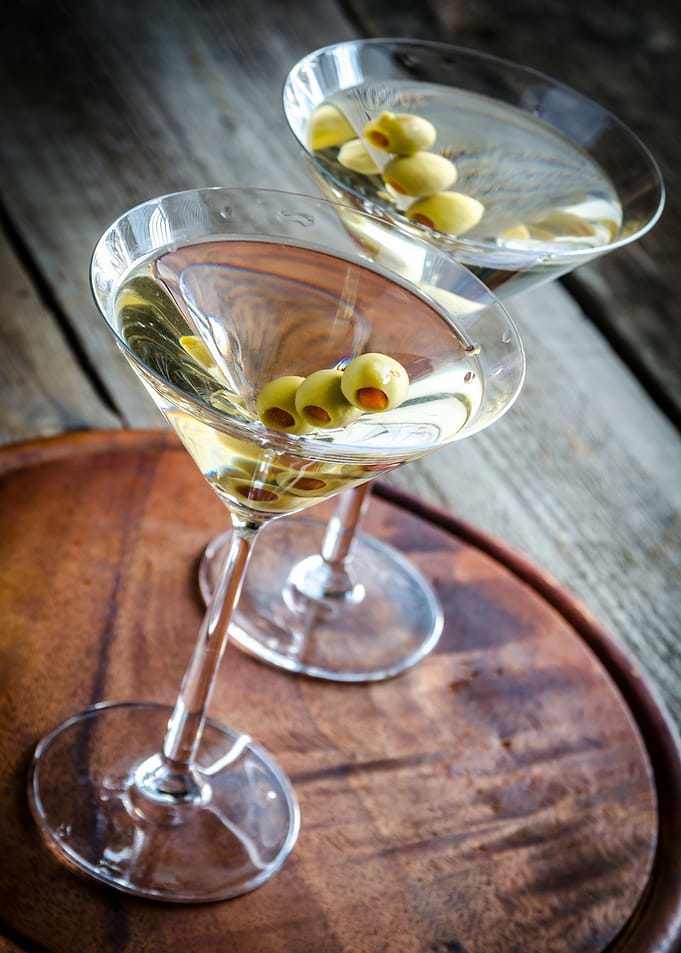 Olive martini cocktails