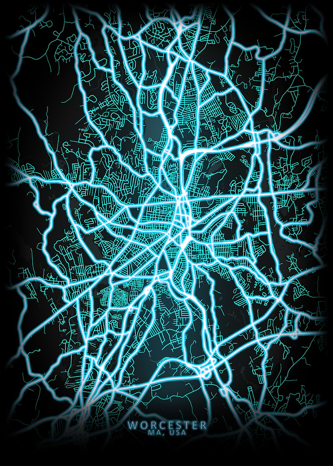Worcester MA USA City Map