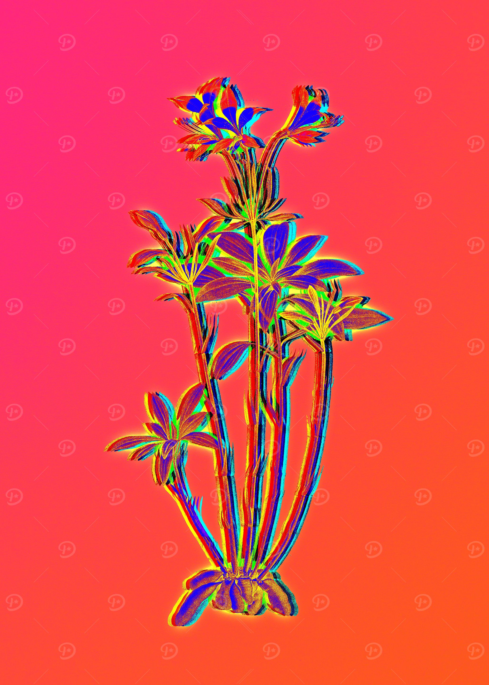 Pink Neon Blue Botanical