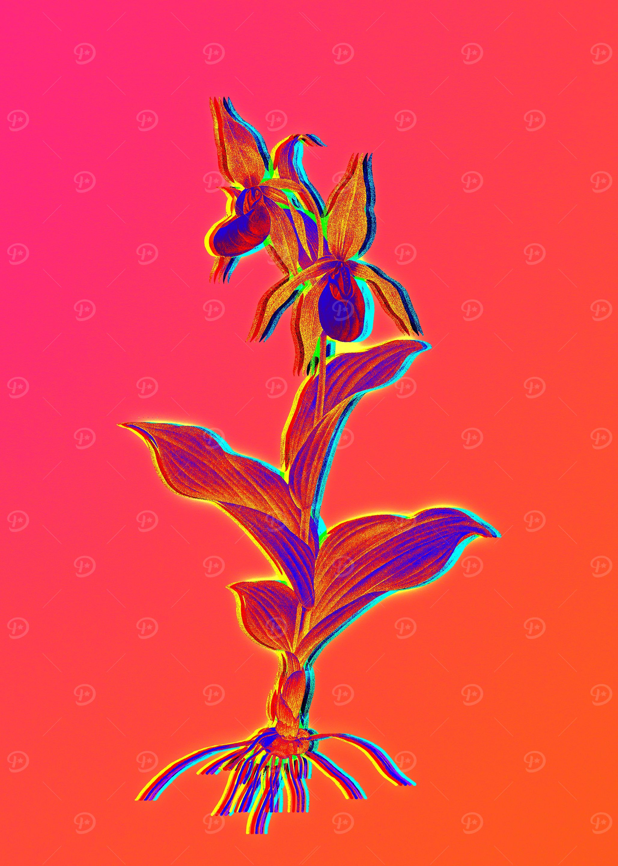 Pink Neon Blue Botanical
