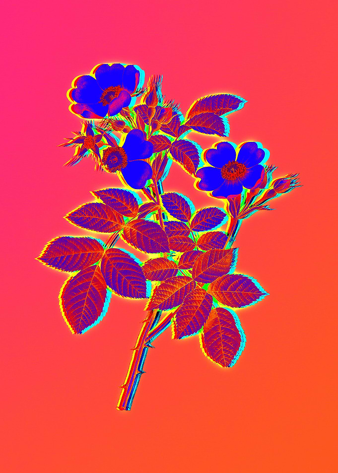 Blue Neon Flower Artwork