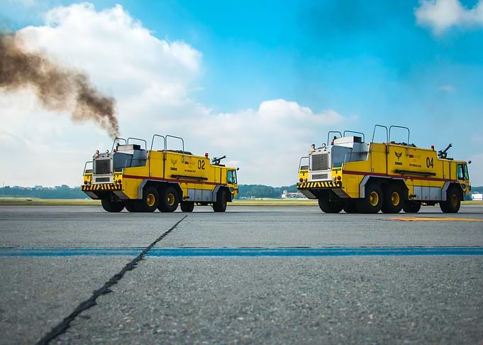 Fire Trucks in Position