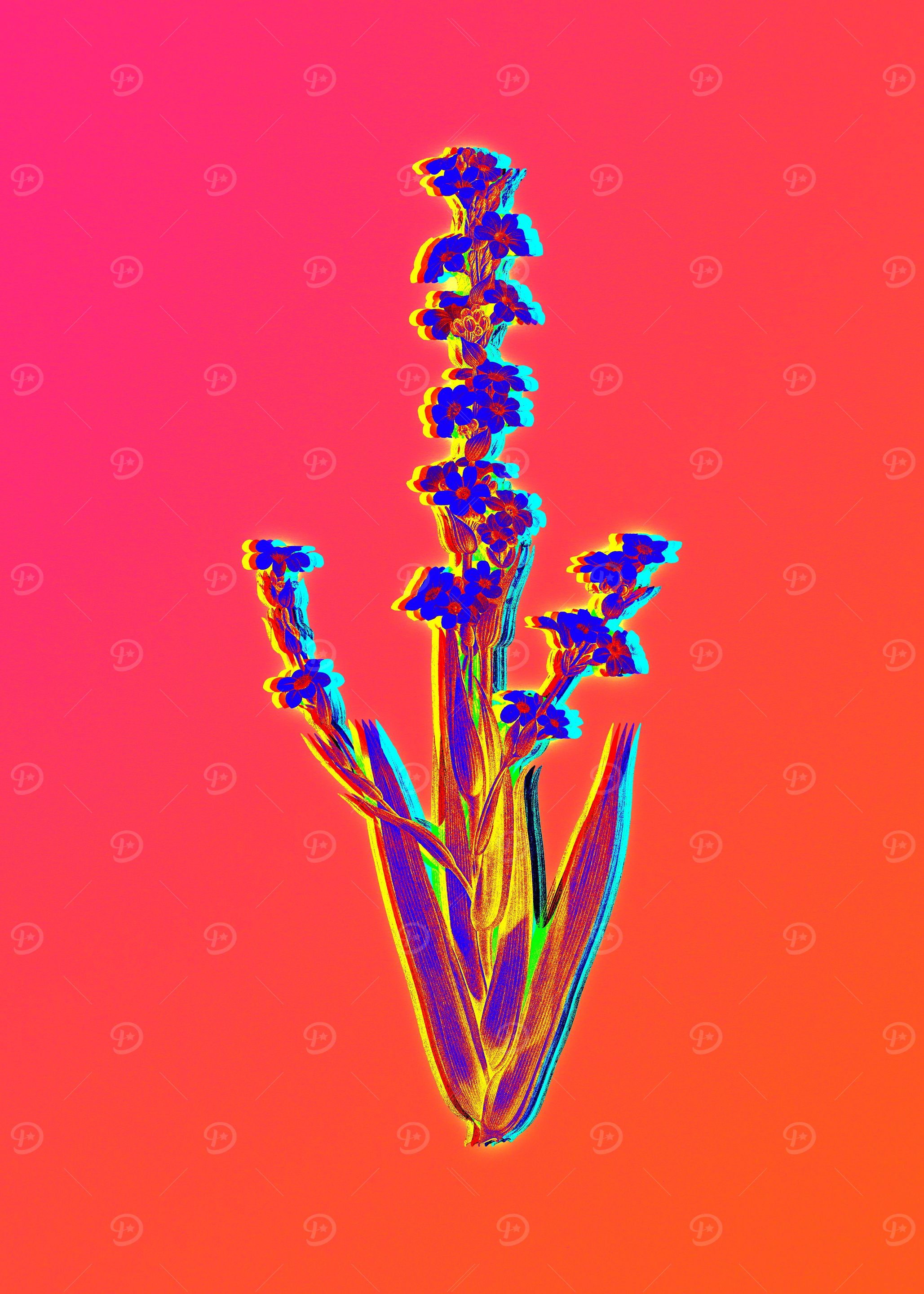 Blue Neon Flower on Pink