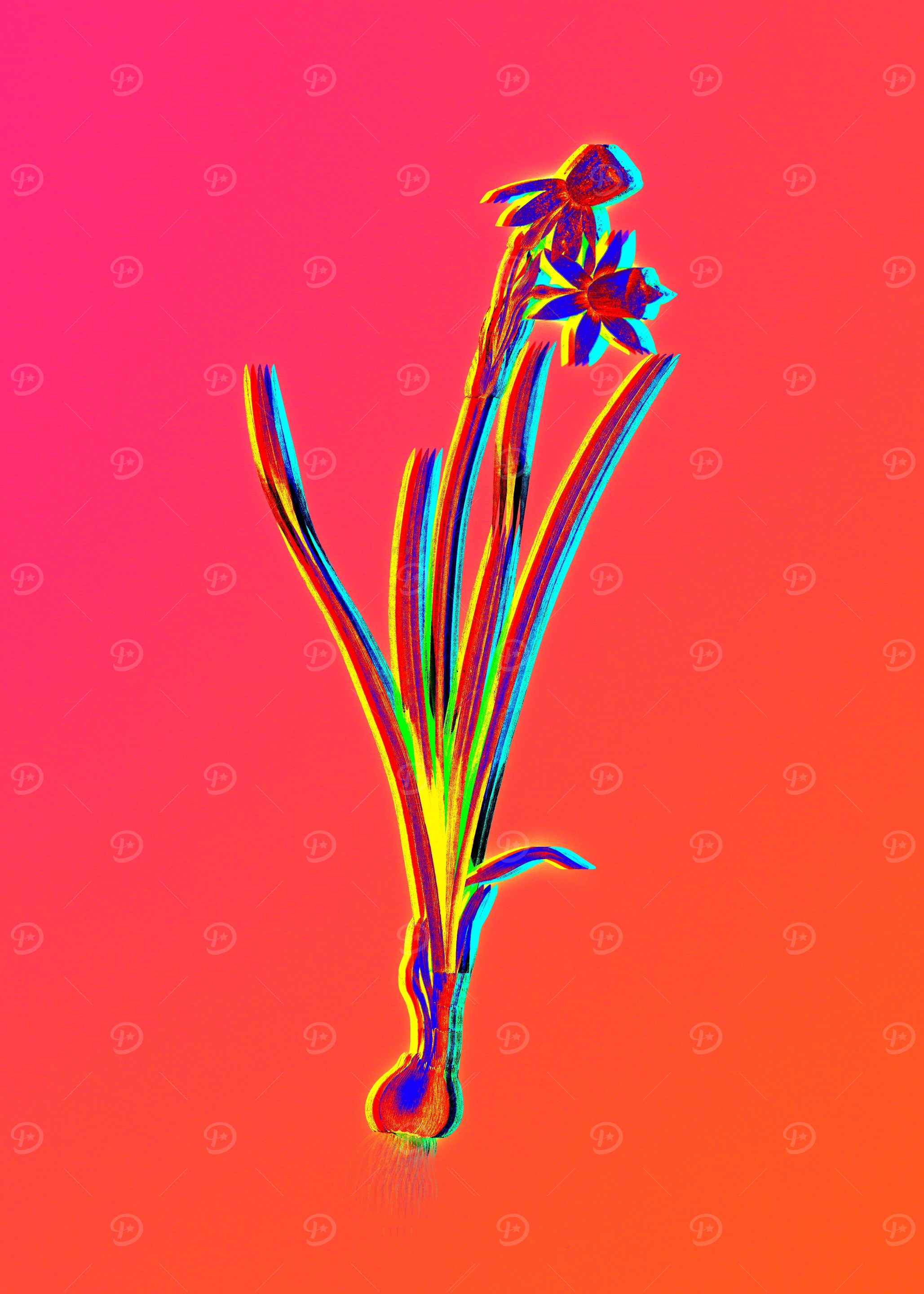Neon Blue Flower on Pink