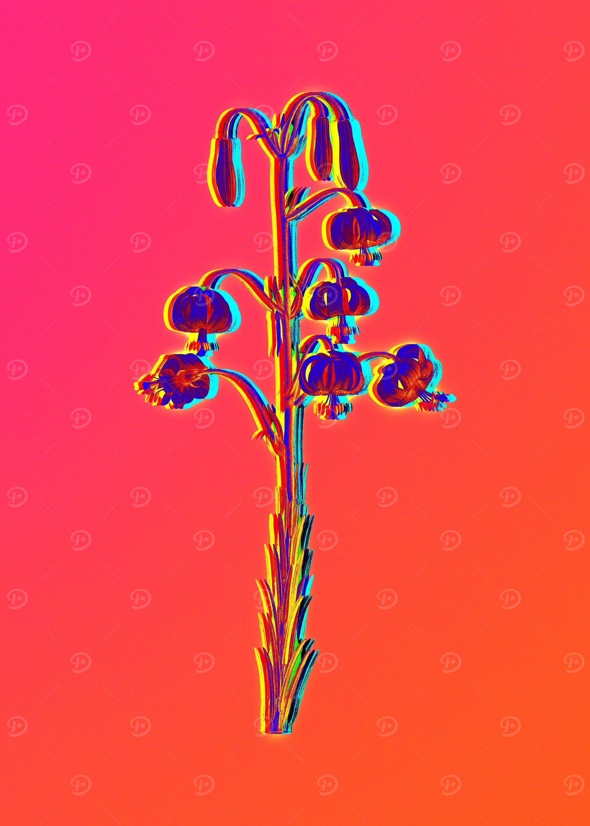 Pink Neon Blue Botanical
