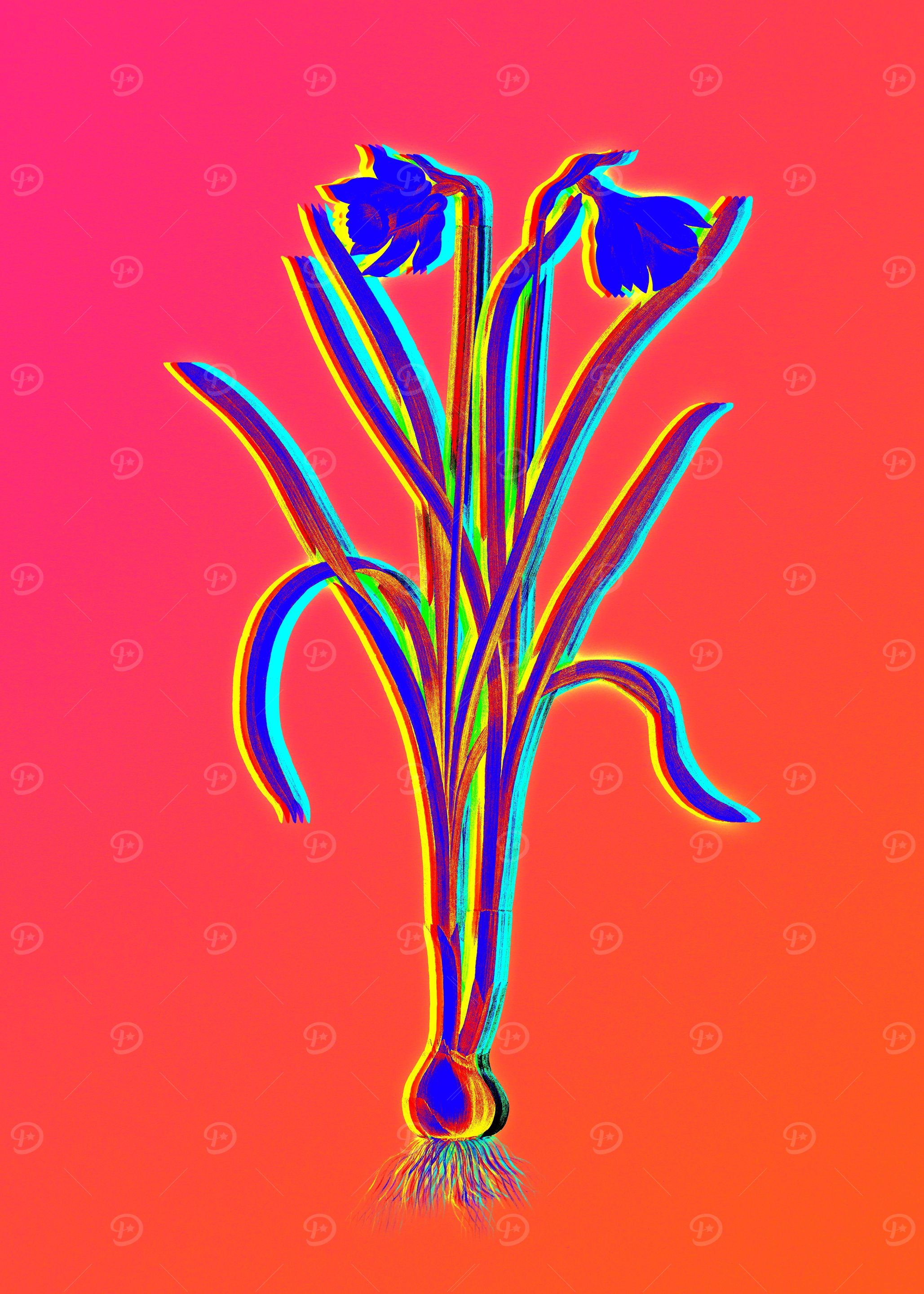 Neon Blue Flower on Pink