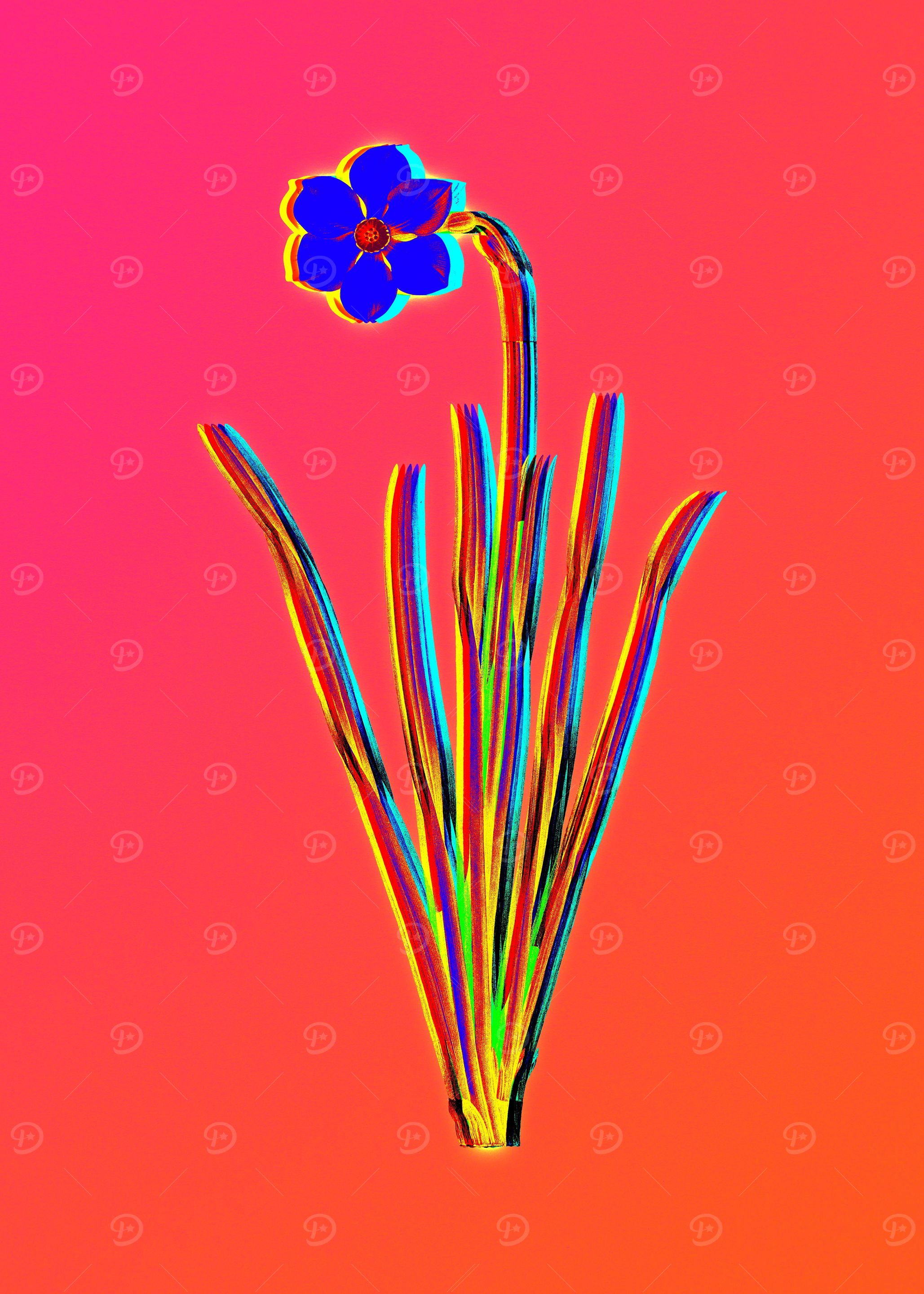 Neon Blue Flower on Pink