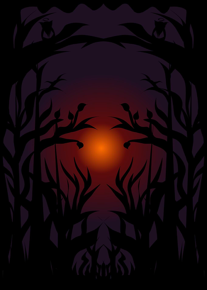 sunset with bare forest