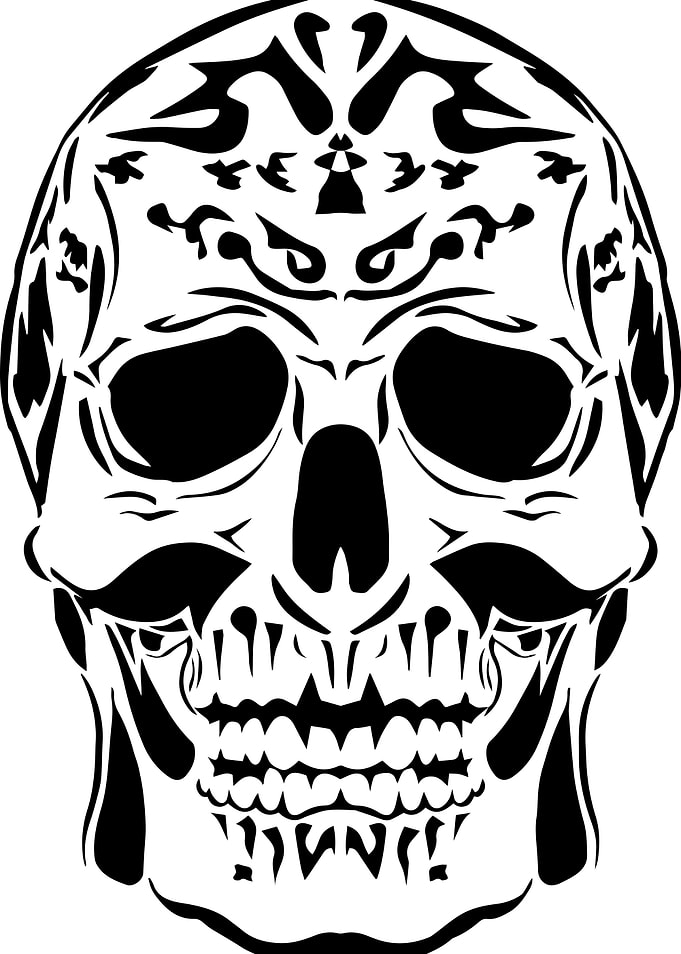 skull with hand drawing
