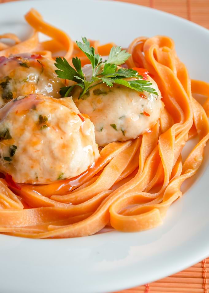 Chicken meatballs with pas