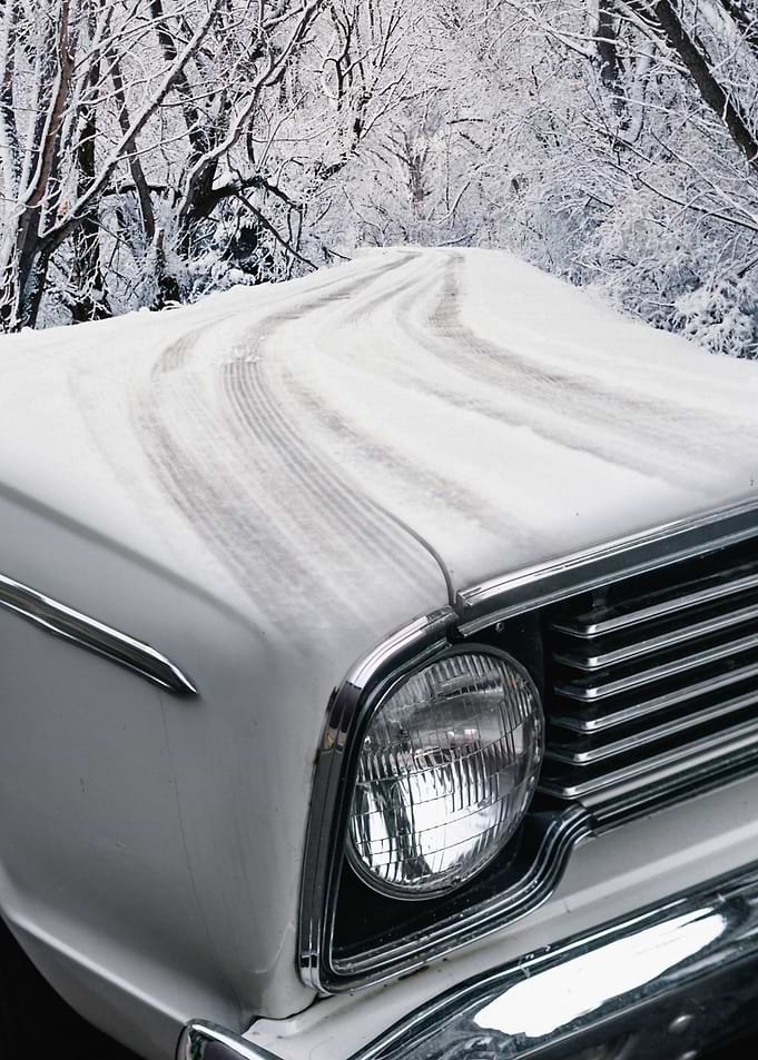 Vintage car in snow winter
