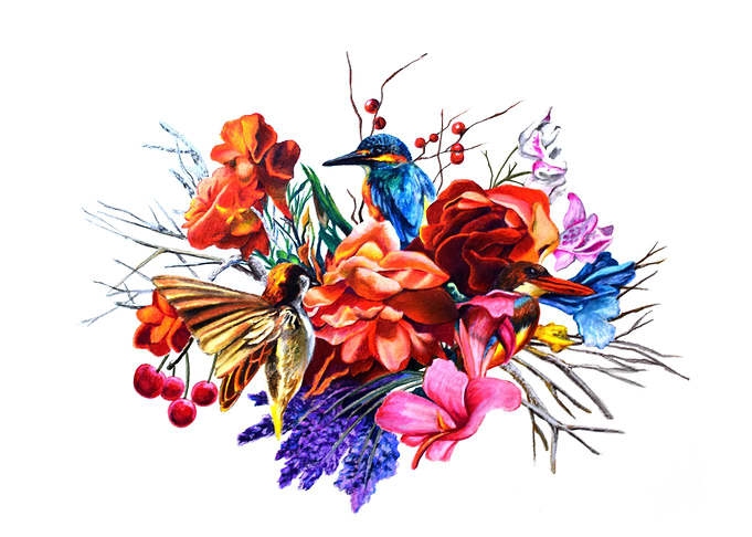 Bird Bouquet Drawing
