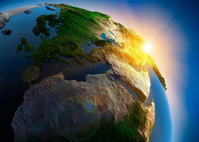Planet Earth and sun rise
