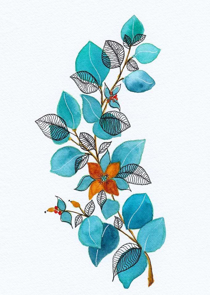 Watercolor + ink leaves 4