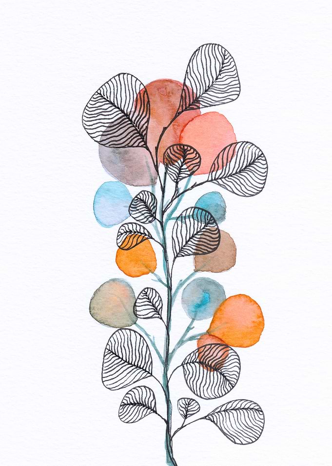 Watercolor + ink leaves 7