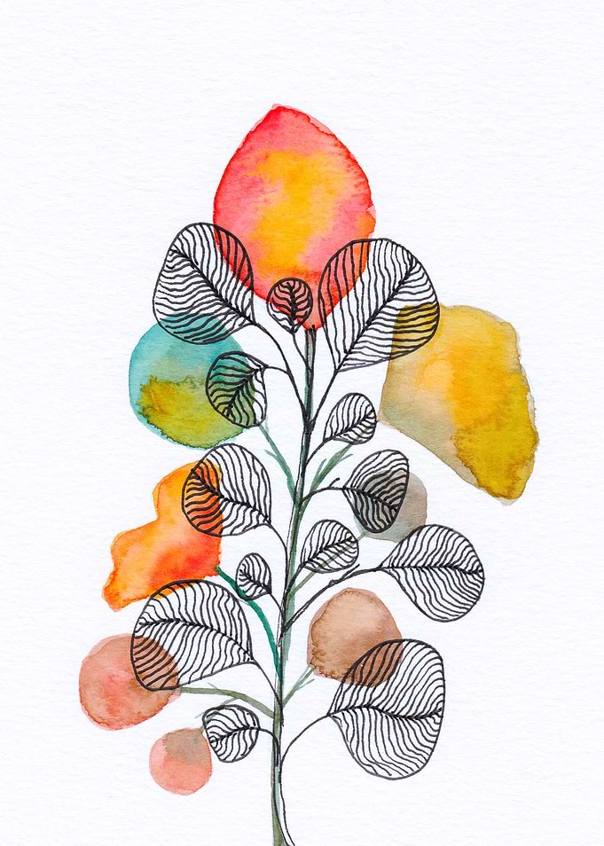 Watercolor + ink leaves 8
