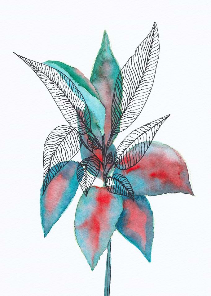 Watercolor + ink leaves 6