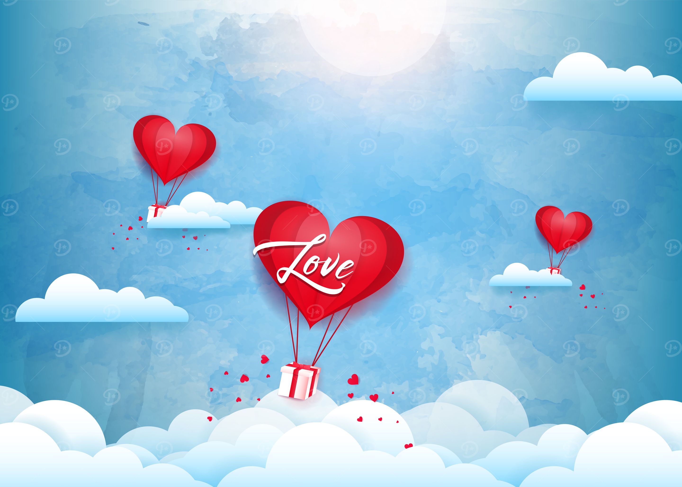 Flying air love balloons