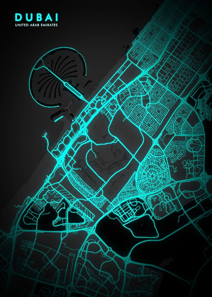 Dubai CIty Maps Neon Light
