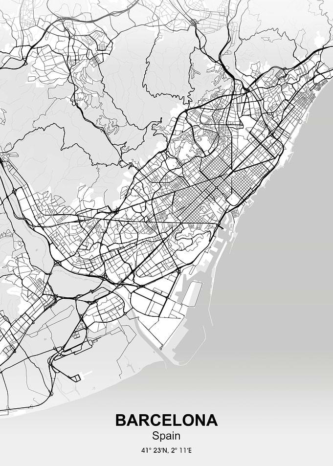 barcelona city map white