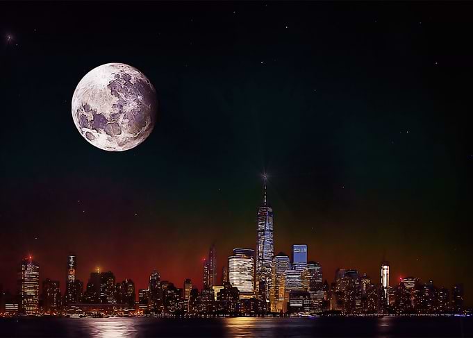 New york with full moon