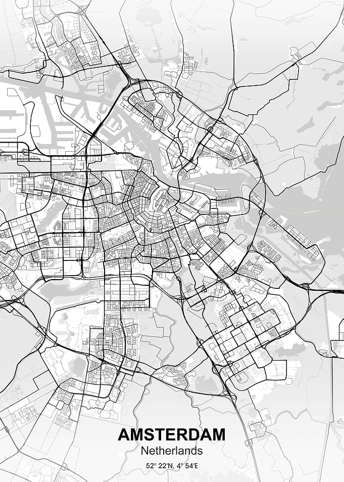 amsterdam city map white