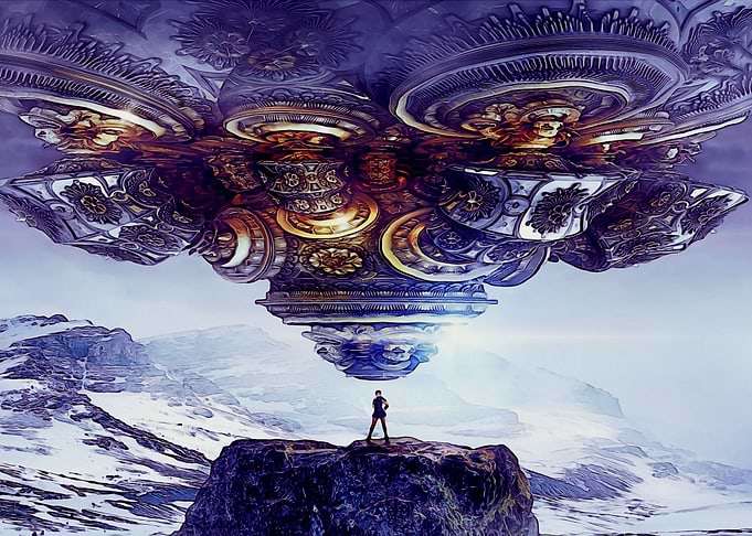 Woman and alien ship