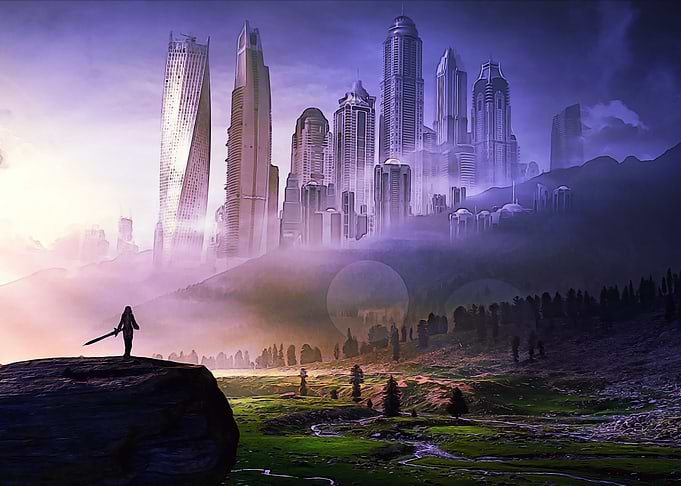 Femal knight and the city