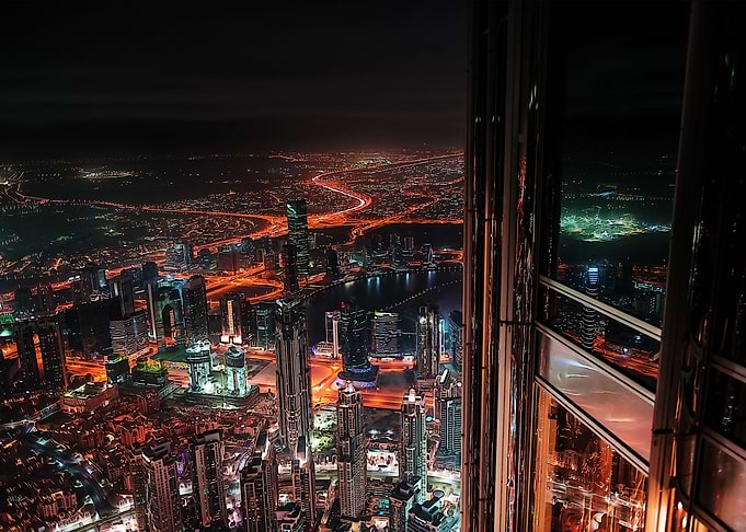 Night aerial view of dubai
