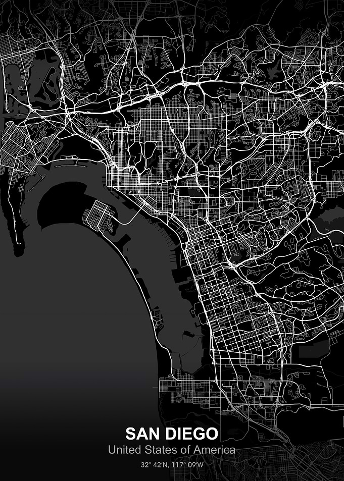 san diego city map black