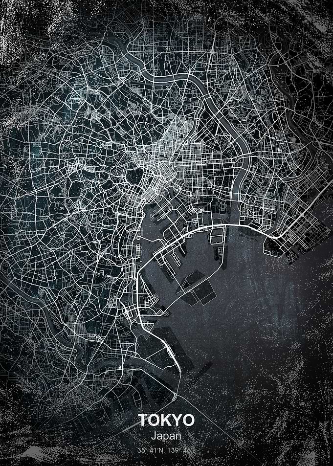 tokyo japan chalkboard map