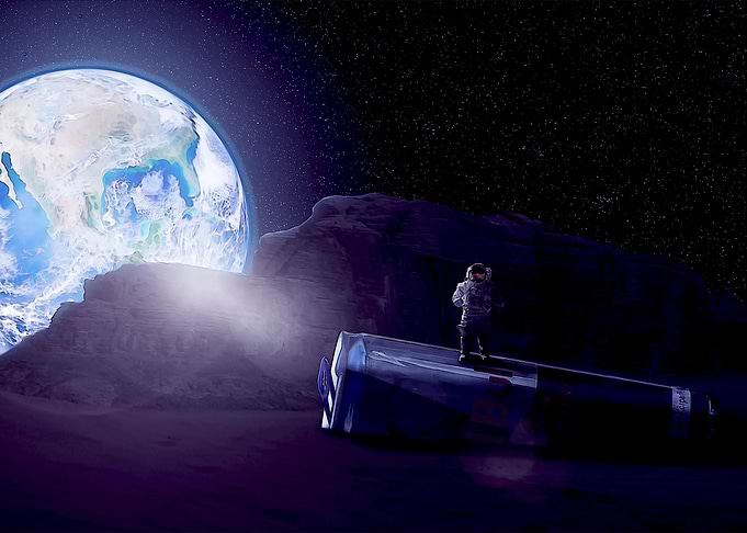 Astronaut and redbull can