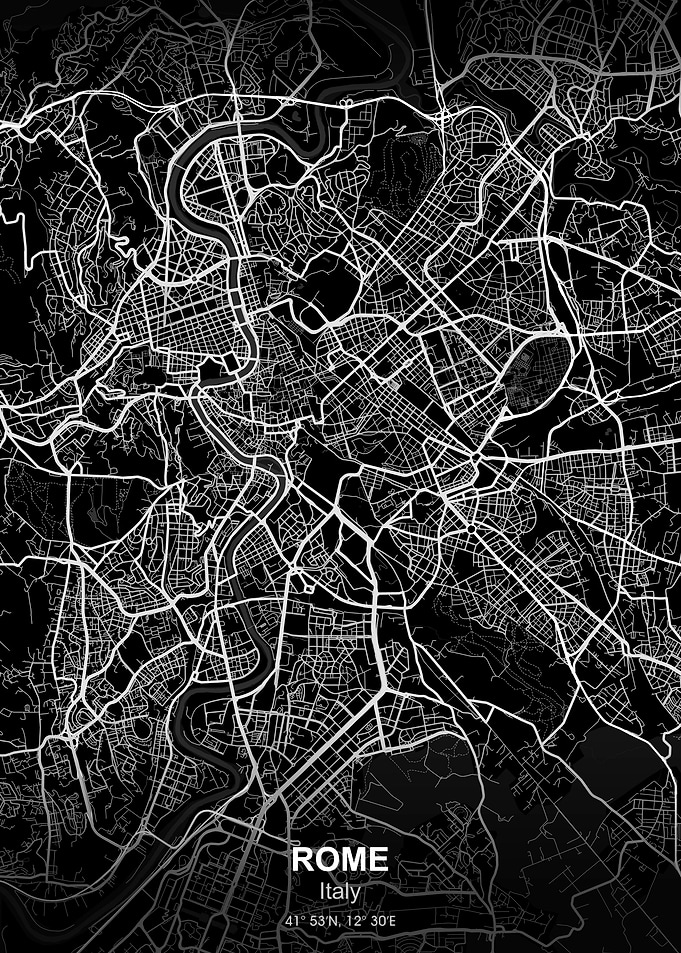 rome italy city map black