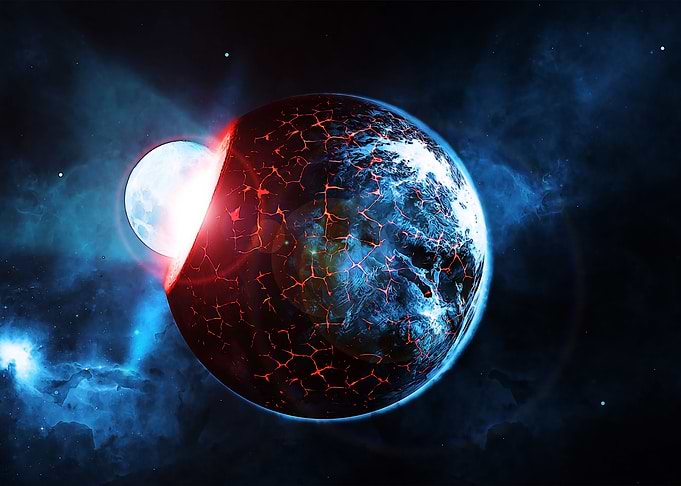 Moon colliding planet