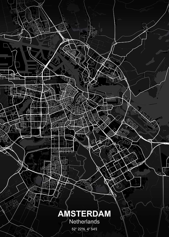 amsterdam city map black