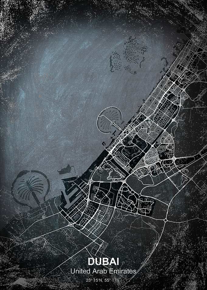 dubai chalkboard map