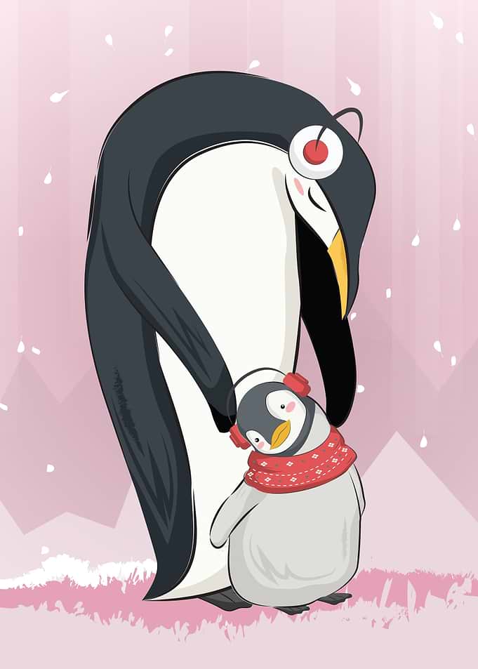 mom and baby penguin