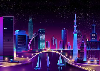 Neon Megapolis On Water
