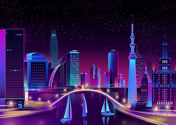 Neon Megapolis On Water