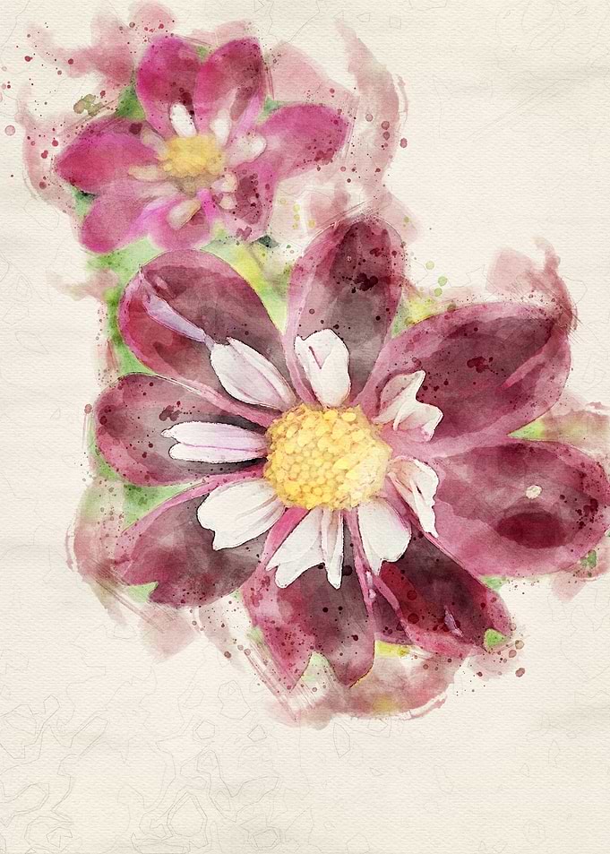 Watercolor Flowers Red