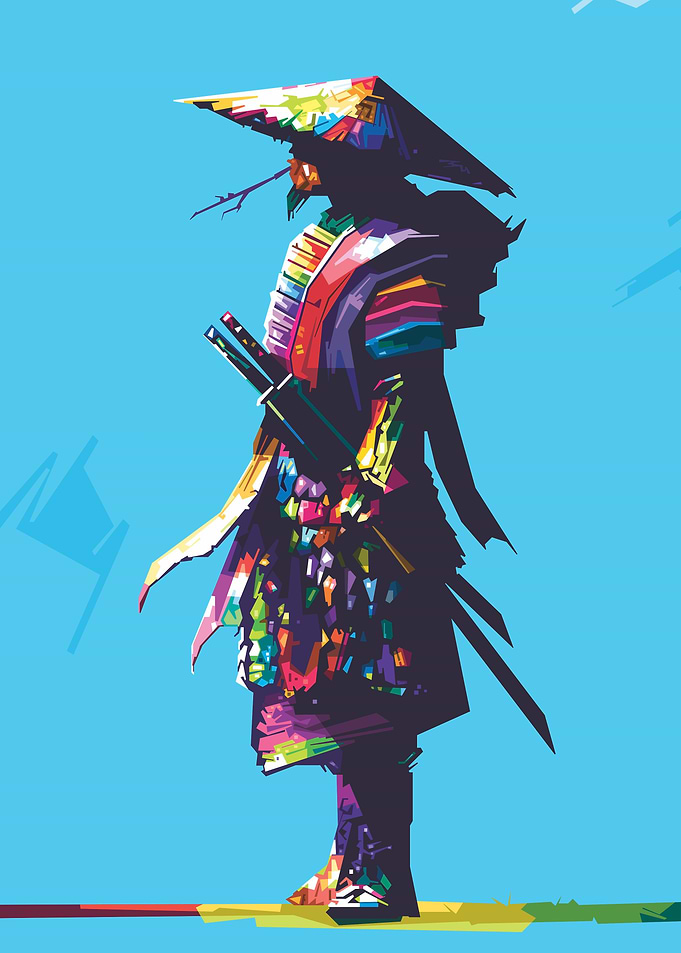 Samurai Blue Wall Popart