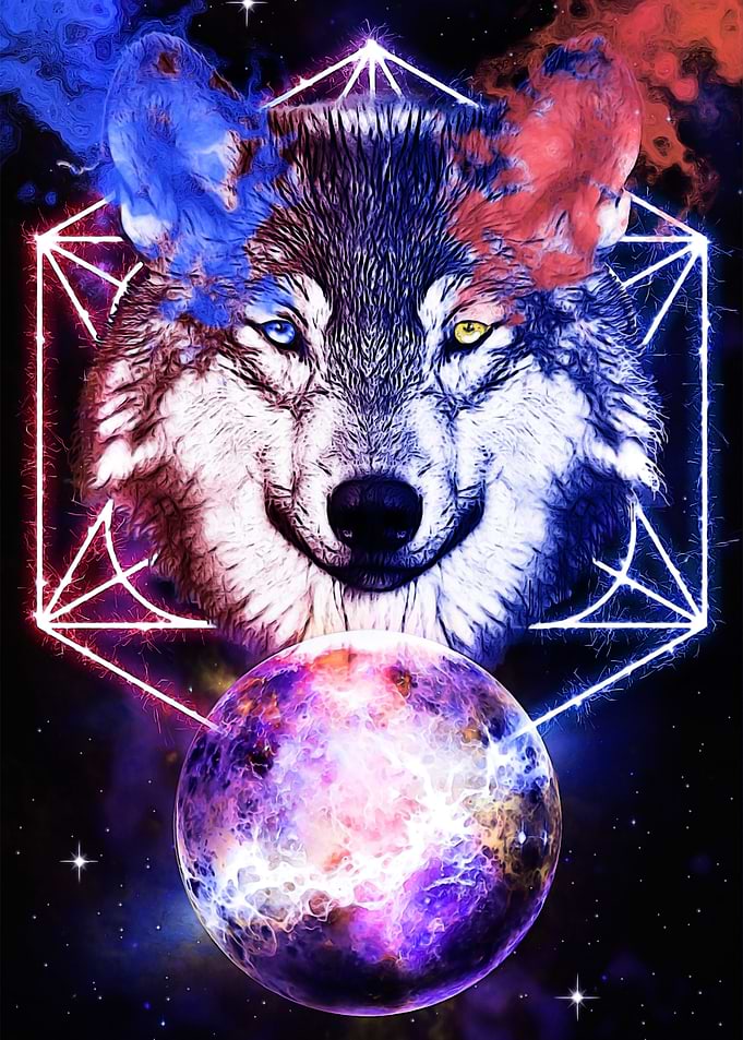 Wolf galaxy and moon
