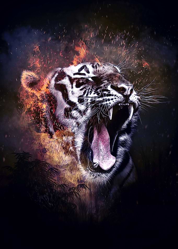 White lion head flaming