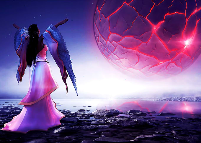 Woman in dress and moon