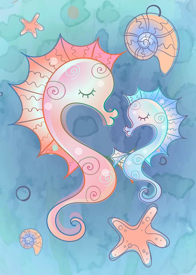 Seahorse mom and baby