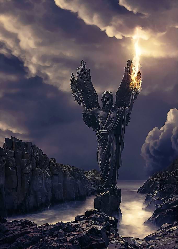Angel statue and flame
