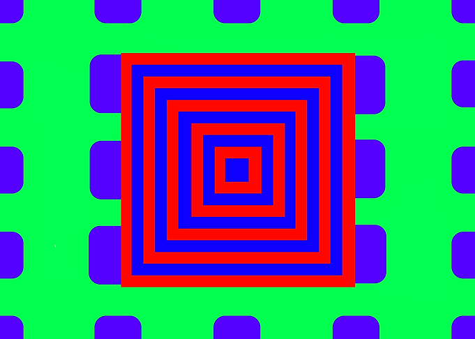 Red Blue Squares on Green