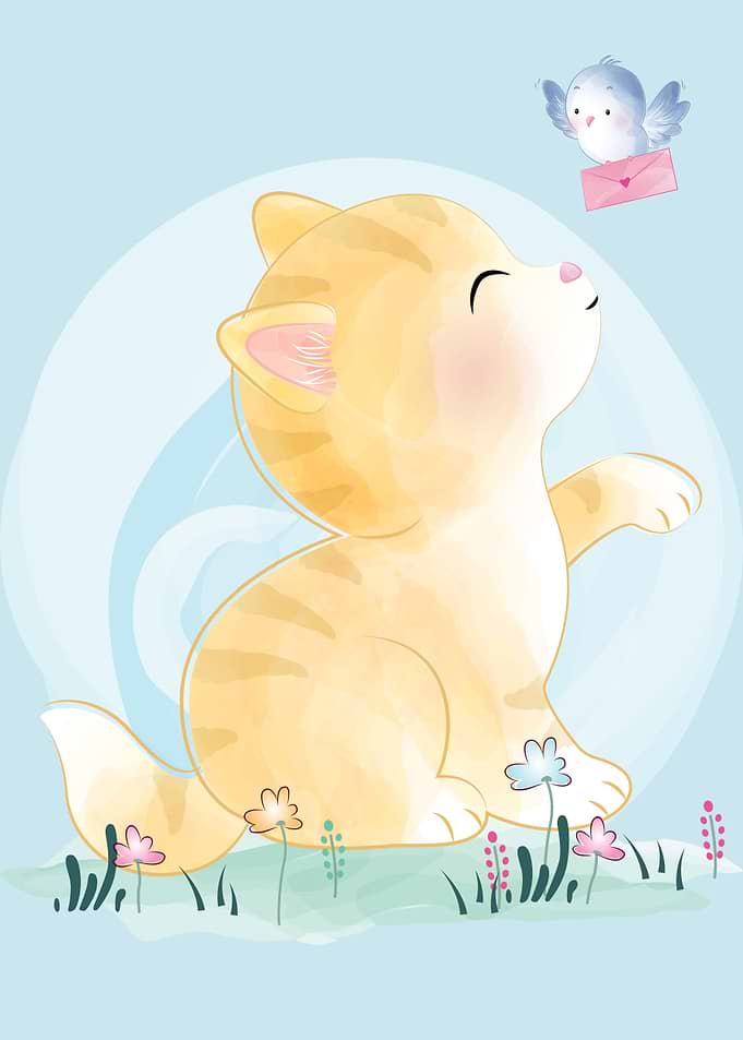 Cute kitty with bird